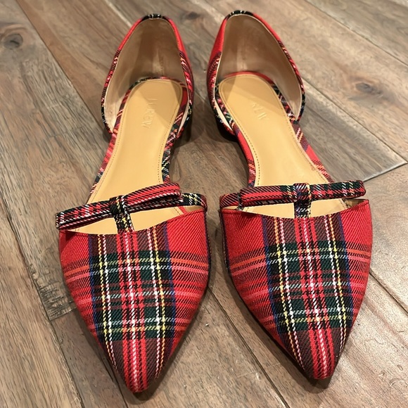 J. Crew Factory Tartan D’Orsay Flats with Mini Bow Plaid Holiday Bow Size 9.5 - Picture 3 of 14